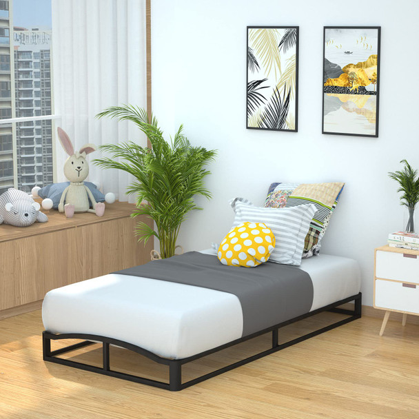 AMAZON BASICS METAL PLATFORM BED FRAME WOOD SLAT SUPPORT 06PBECBF-TT TWIN BLACK