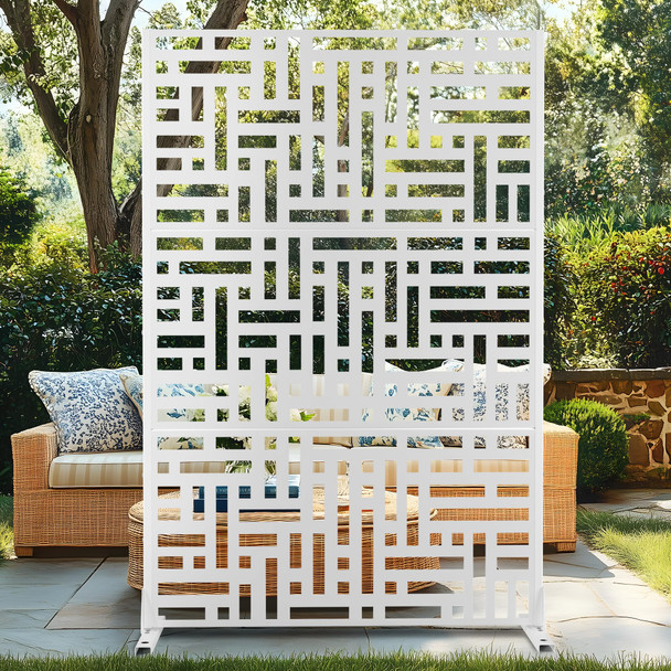 TUYOHW 72" H×47" W METAL PRIVACY SCREEN OUTDOOR 3 PANELS A-GE04002 - WHITE