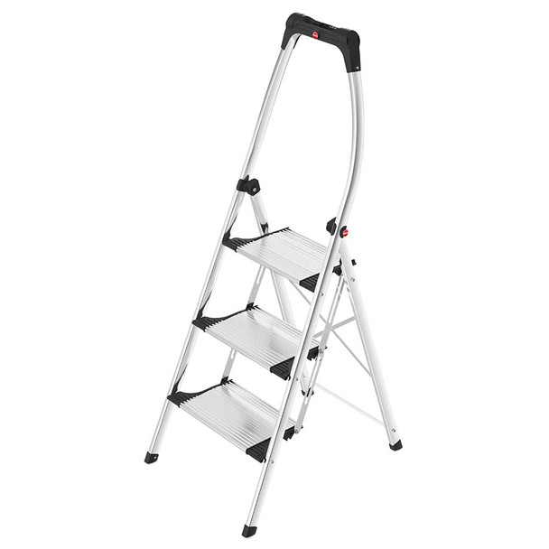 HAILO K95 LivingStep 3-Step Ladder – Aluminum, Safety Rail - Silver/Black