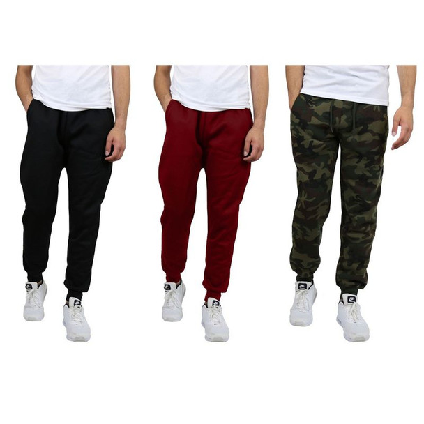 BLUE ICE MEN'S FLEECE JOGGER SWEATPANTS 3 PACK SIZE: L -BLACK//BURGUNDY/WOODLAND New