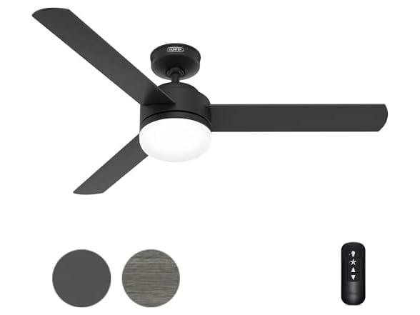 HUNTER FAN 52 INCH INDOOR CEILING FAN WITH LIGHT AND REMOTE - MATTE BLACK
