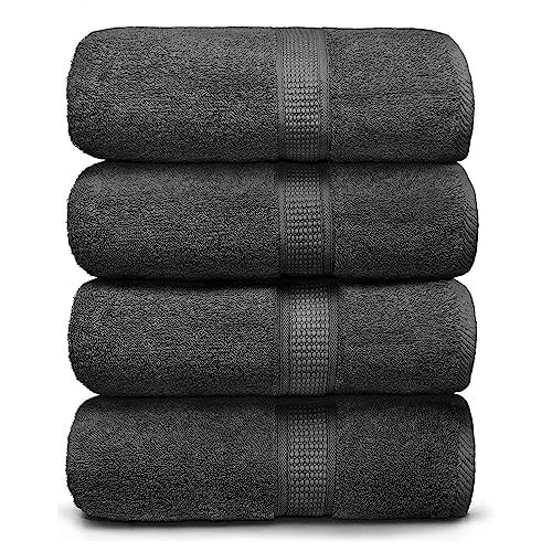 ARIV PREMIUM BATH TOWELS PACK OF 4, 100% COTTON, LARGE, SUPER SOFT - GREY New