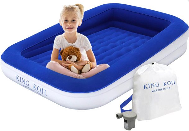 KING KOIL LUXURY TODDLER INFLATABLE CHILD AIRBED TRAVEL BED - BLUE/WHITE