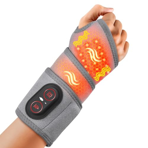 DEMOCE CORDLESS HEATED WRIST BRACE WITH RED LIGHT THERAPY, WRIST MASSAGER - GRAY