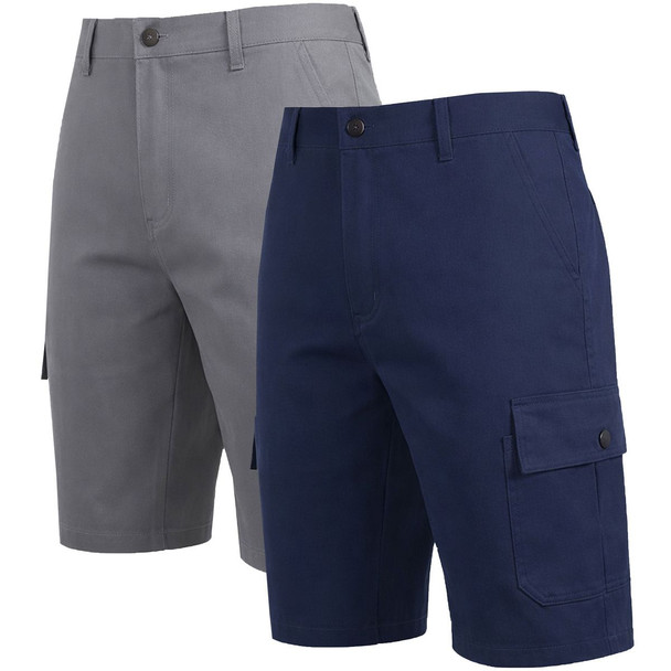 ROAMING SOUL COTTON FLEX STRETCH CARGO SHORTS 2 PACK - SIZE: MEN 34 - GRAY/NAVY New