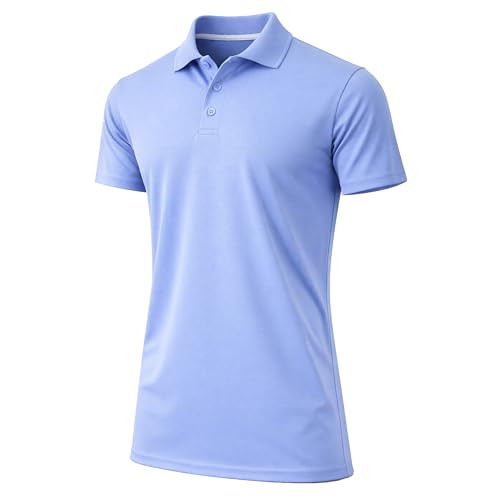 GALAXY BY HARVIC MEN'S DRY FIT MOISTURE-WICKING POLO SHIRT LARGE LIGHT BLUE New