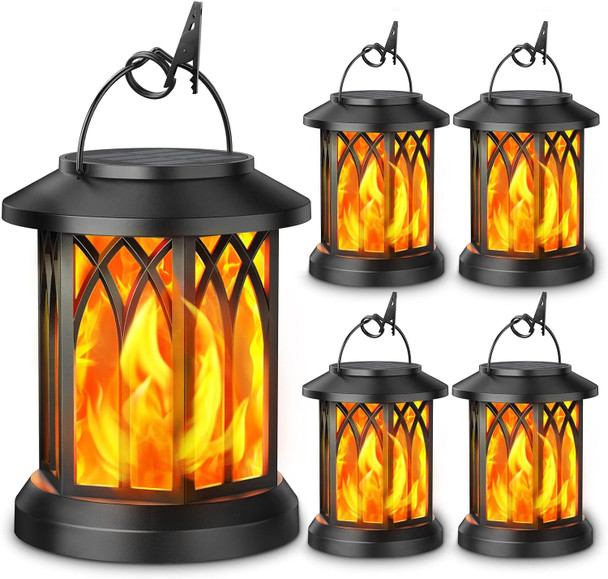 GENERIC 4 PACK SOLAR LANTERN OUTDOOR LIGHTS FLICKERING FLAME - BLACK