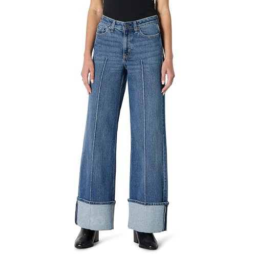 AMAZON ESSENTIALS HIGH-RISE WIDE LEG CUFFED JEAN-WOMEN 12-MEDIUM BLUE VINTAGE New