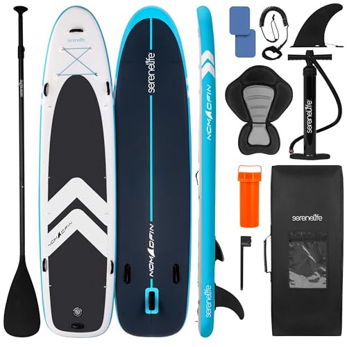 SereneLife 12’2” Inflatable Paddle Board XL Family Stand Up Paddleboard - Black