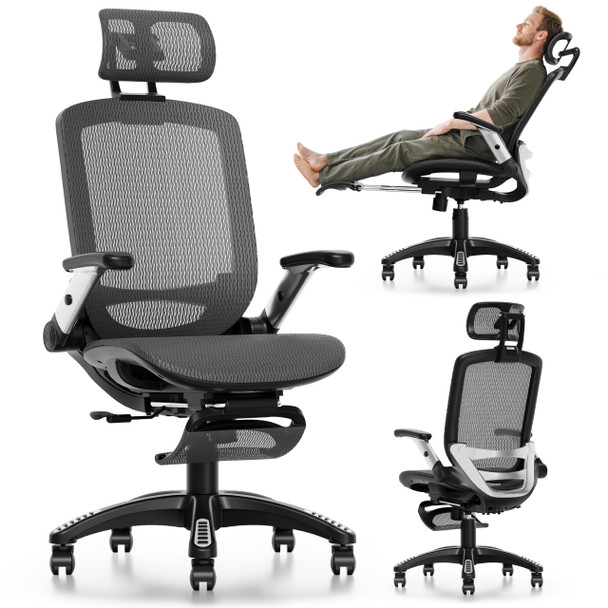 GABRYLLY Ergonomic Office Chair with Footrest, High Back Home Desk Chair - 3D