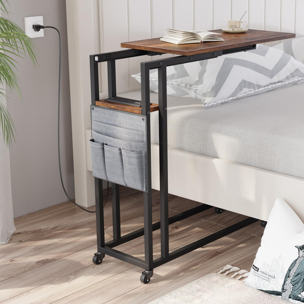 TATUB ROLLING BEDSIDE TABLE - RUSTIC BROWN