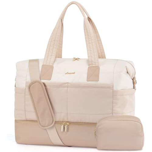 LOVEVOOK TRAVEL DUFFLE WEEKENDER SHOE COMPARTMENT 40L 2PCS LIGHT TAN/NAVY