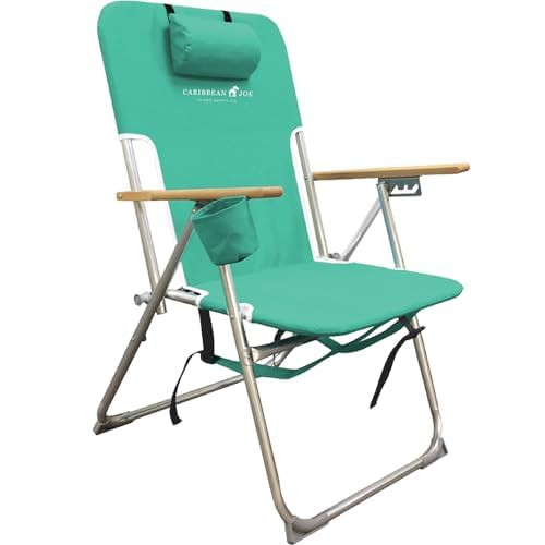 CARIBBEAN JOE FOLDING BEACH CHAIR 4 POSITION PORTABLE BACKPACK FOLDABLE - TEAL