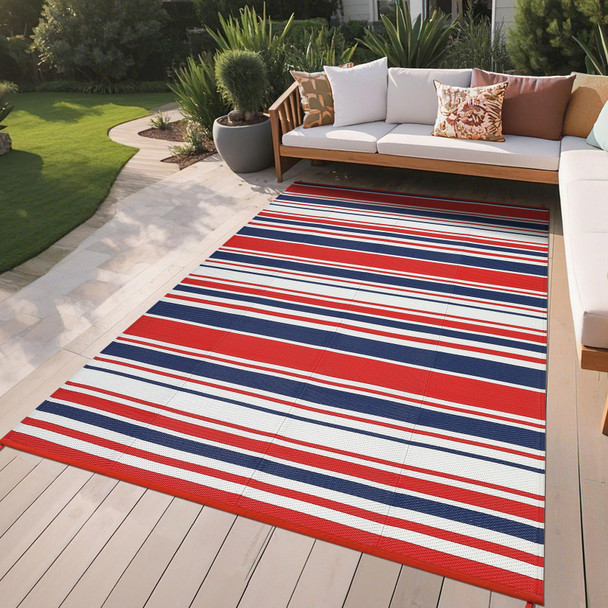GarveeHome Outdoor Rug Mat for Patio, 8x10 Plastic Straw Rug, Modern Striped New