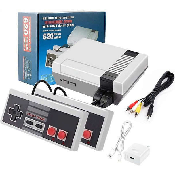 LINK RETRO MINI CONSOLE 620 GAMES 8 BIT SYSTEM BUILT IN 2 CONTROLLERS - GRAY