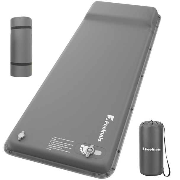 FEELNAIS SELF INFLATING SLEEPING PAD, MEMORY FOAM FOOT PUMP FN-SP01 - GRAY