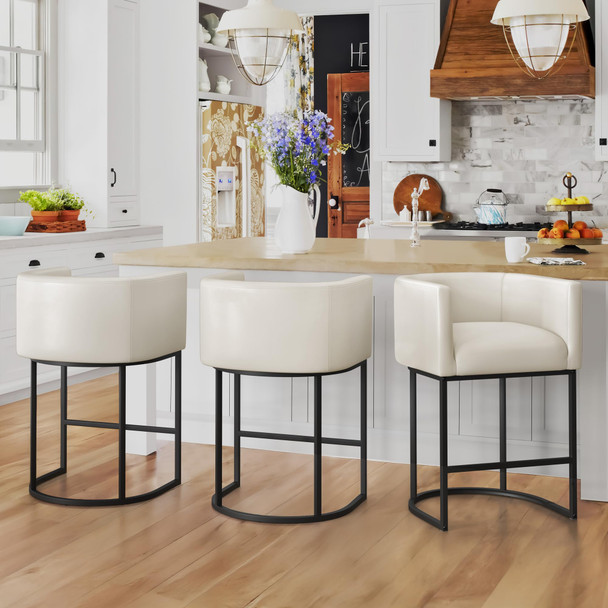 Counter Height Bar Stool Modern Stools BARREL Backrest Armrest Faux Leather