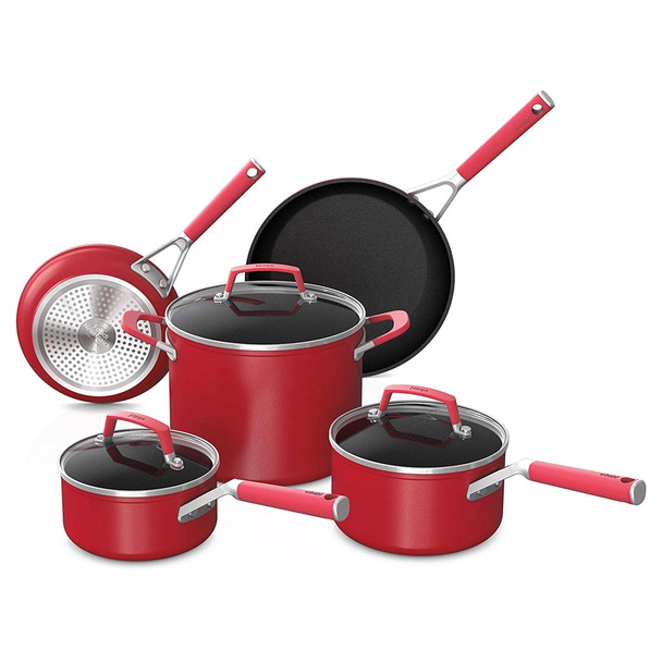 NINJA FOODI NEVERSTICK VIVID OVEN SAFE 8 PIECE POTS AND PANS COOKWARE SET - RED