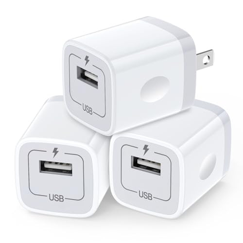 HOPEPOW USB Plug Wall Adapter iPhone 1A/5V Single Port Phone Wall - 3 Pack White New