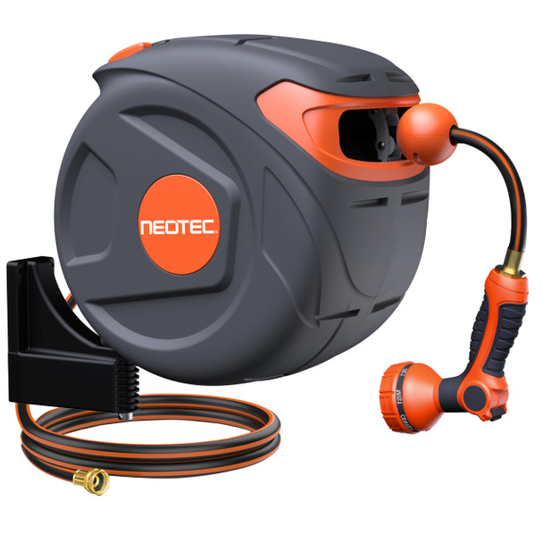 NEOTEC RETRACTABLE GARDEN HOSE REEL 1/2" X 65 FT WALL MOUNTED G201220 - GRAY