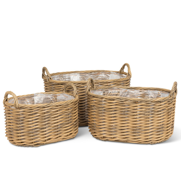 Abbott Collection Large Oval Woven Baskets/Planters with Handles New