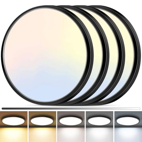 ZEMTY 4PACK LED FLUSH MOUNT CEILING LIGHT 12 INCH 24W DIMMABLE ROUND - BLACK