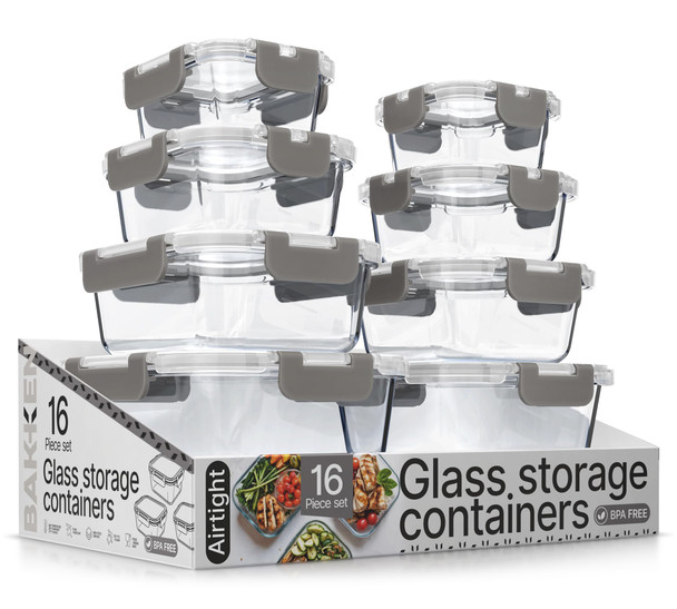 Bakken Borosilicate Glass Food Storage Containers with Lids 16 Pieces