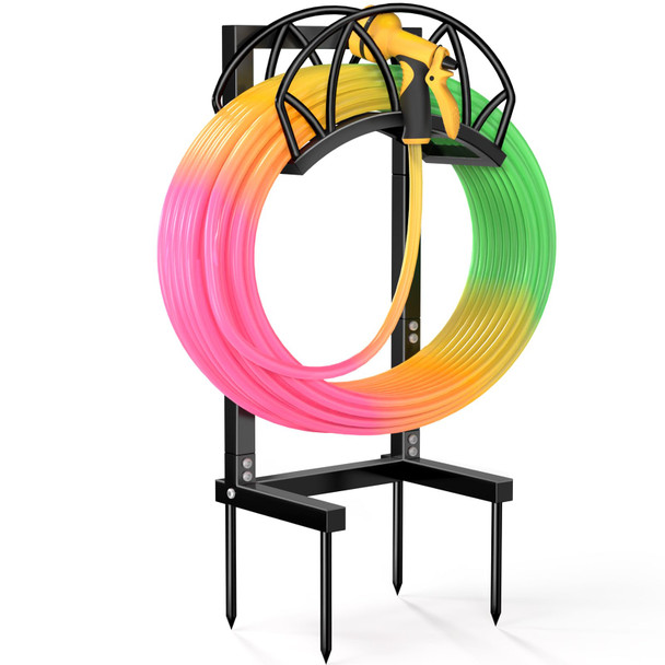 HZE GARDEN HOSE HOLDER, HEAVY DUTY DETACHABLE METAL GARDEN TUBE STORAGE - BLACK