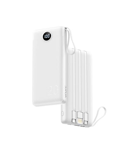 VRURC PORTABLE CHARGER 20000MAH BUILT-IN CABLES FAST CHARGING - WHITE