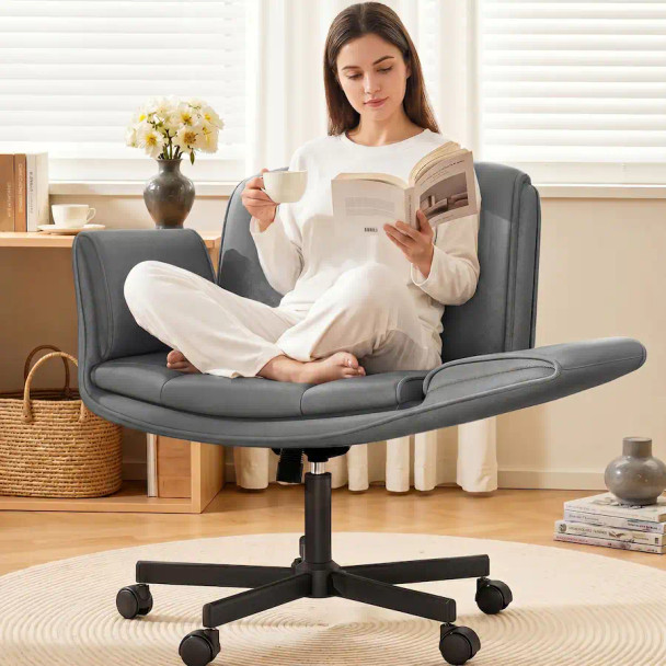 KERDOM 4 IN 1 CROSS-LEGGED CHAIR WITH WHEELS & EXPANDABLE ARMS - GRAY