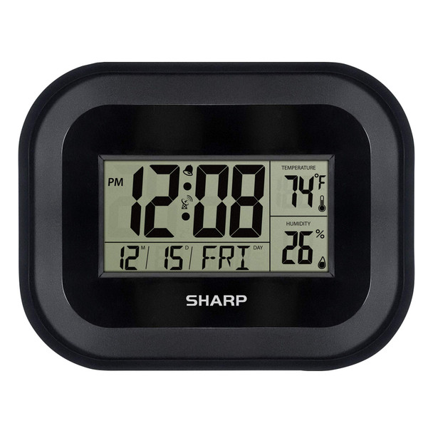 SHARP ATOMIC CLOCK, 9 5/8" H X 9 13/16" D X 1 7/16" D, 110987 - BLACK