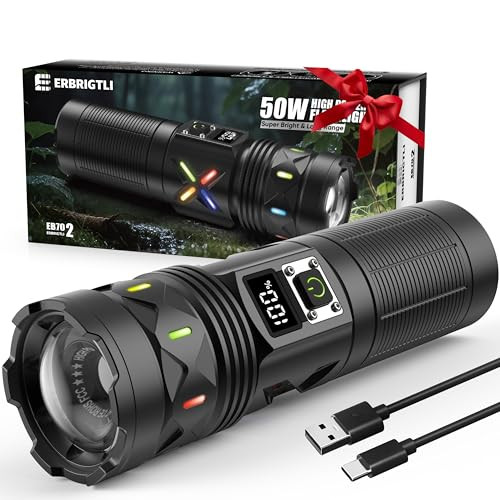 Flashlights High Lumens 100000 Rechargeable,Super Bright 50W LED - BLACK New