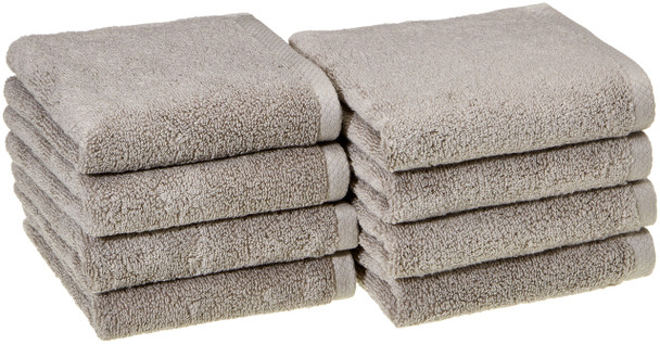 AMAZON BASICS 100% COTTON LIGHTWEIGHT HAND TOWEL 28" X 16" 8-PACK - PLATINUM