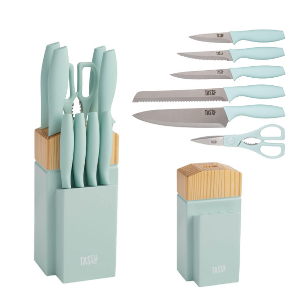 Tasty Kitchen Knife Set with Block Cutlery Set Chef Bread Utility 10-Piece Aqua
