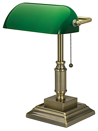 REALSPACE TRADITIONAL BANKER'S LED LAMP, 14-3/4"H, GREEN/ANTIQUE BRASS