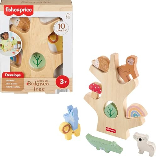 Fisher-Price Wood Stacking Toy Balance Tree, 10 Wooden Pieces New