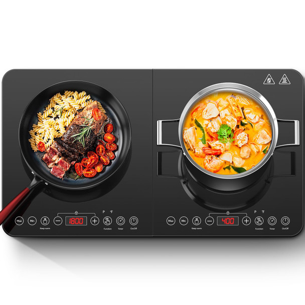 AOBOSI DOUBLE INDUCTION COOKTOP, PORTABLE, 2 BURNER, FS-IRC108-1800 - BLACK