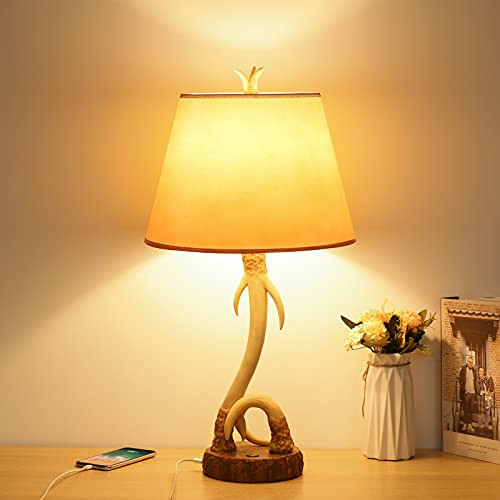 BONCOO ANTLER RUSTIC TABLE LAMP USB PORT 8W 2700K LED BULB INCLUDED - Brown