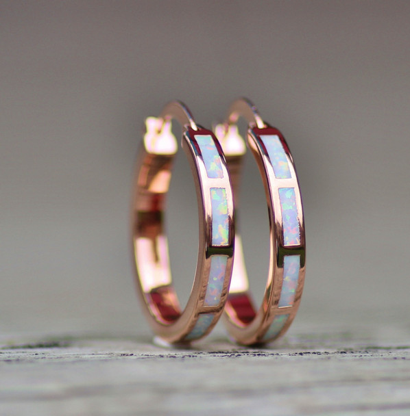 GENERIC WHITE OPAL INLAY ROSE GOLD HOOP EARRING - ROSE GOLD