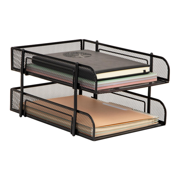 MIND READER STACKABLE PAPER TRAY DESKTOP ORGANIZER FILE STORAGE 2 PCS - BLACK