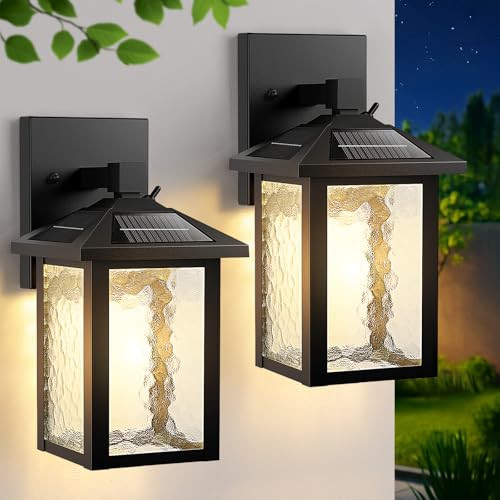 BESLOWE SOLAR WALL LIGHTS OUTDOOR ALUMINUM DUSK 3000K 5000K 2 PACK - BLACK