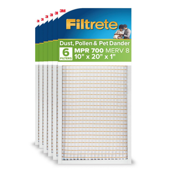 FILTEIRE 10 X 20 X 1 AIR FILTER, 6 HVAC FILTERS, MPR 700, MERV 8, ODFN6675960 New