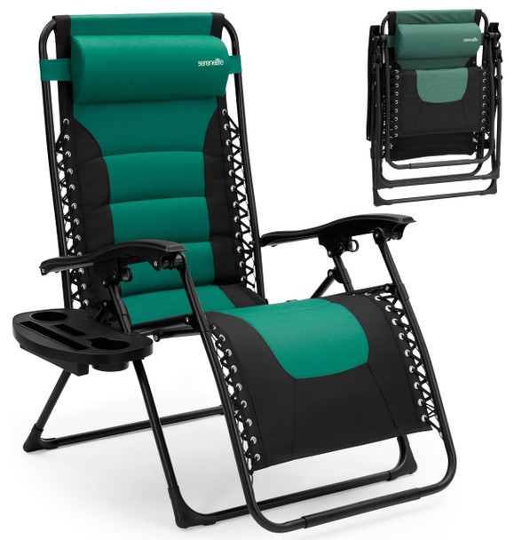 SereneLife Padded Zero Gravity Lounge Chair - Reclining Patio Chairs - Green