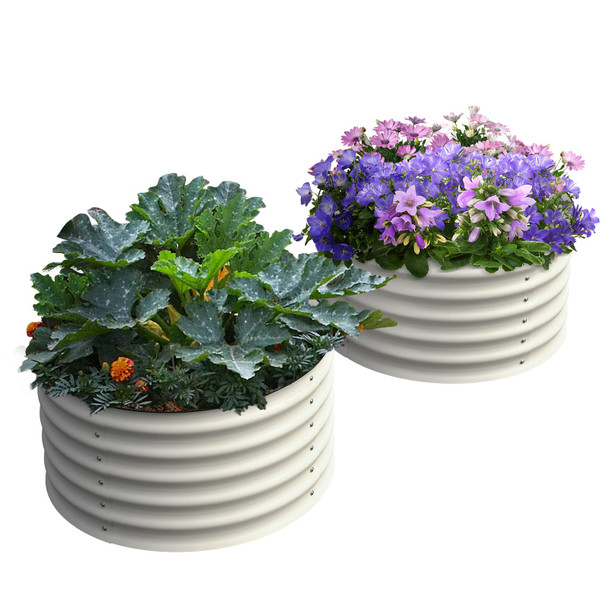 Olle Twin Round Raised Beds for Gardening, Galvanized Planter Urban Farm - Ivory