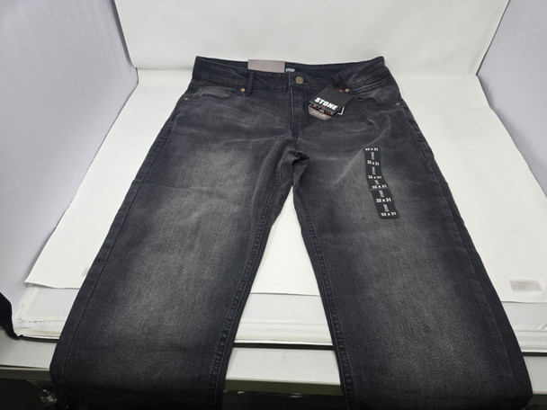 STONE MEN'S CASUAL FLEX STRETCH SLIM STRAIGHT JEANS SIZE: MEN 32X31 - JET BLACK New