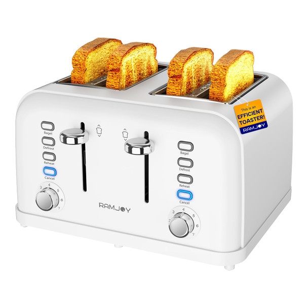 RAMJOY TOASTER 4 SLICE DUAL INDEPENDENT CONTROLS EXTRA WIDE SLOT - WHITE