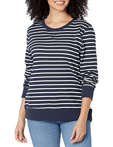 AMAZON ESSENTIALS WOMEN'S FLEECE CREWNECK LONG SLEEVE PULLOVER L - NAVY/STRIPE
