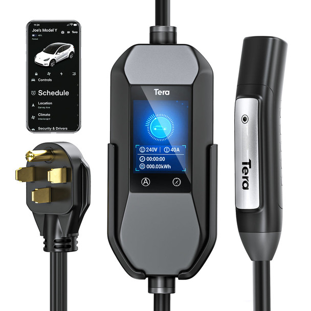 TERA 40A 240V PORTABLE EV CHARGER FOR TESLA P06 - BLACK
