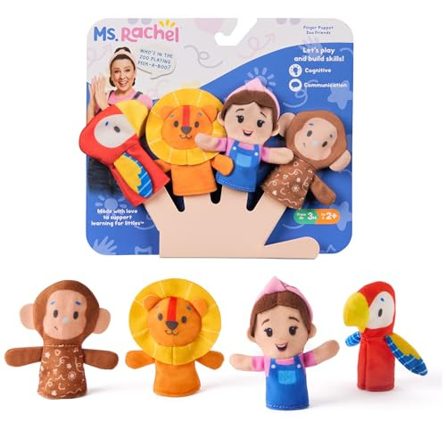 MS. RACHEL FINGER PUPPETS ZOO FRIENDS 4-PACK, LION, MONKEY & PARROT New