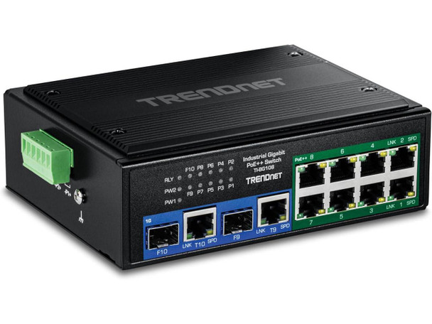 TRENDnet 10-Port Industrial Gigabit 400W PoE++ DIN-Rail Switch TI-BG108 - 8x